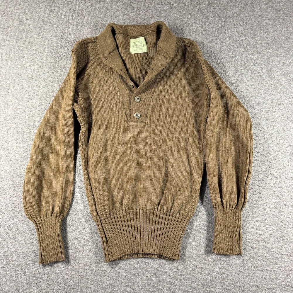 Sebo Knitwear Men's Commando Sweater Medium 100% Wool Brown Rib Knit Henley
